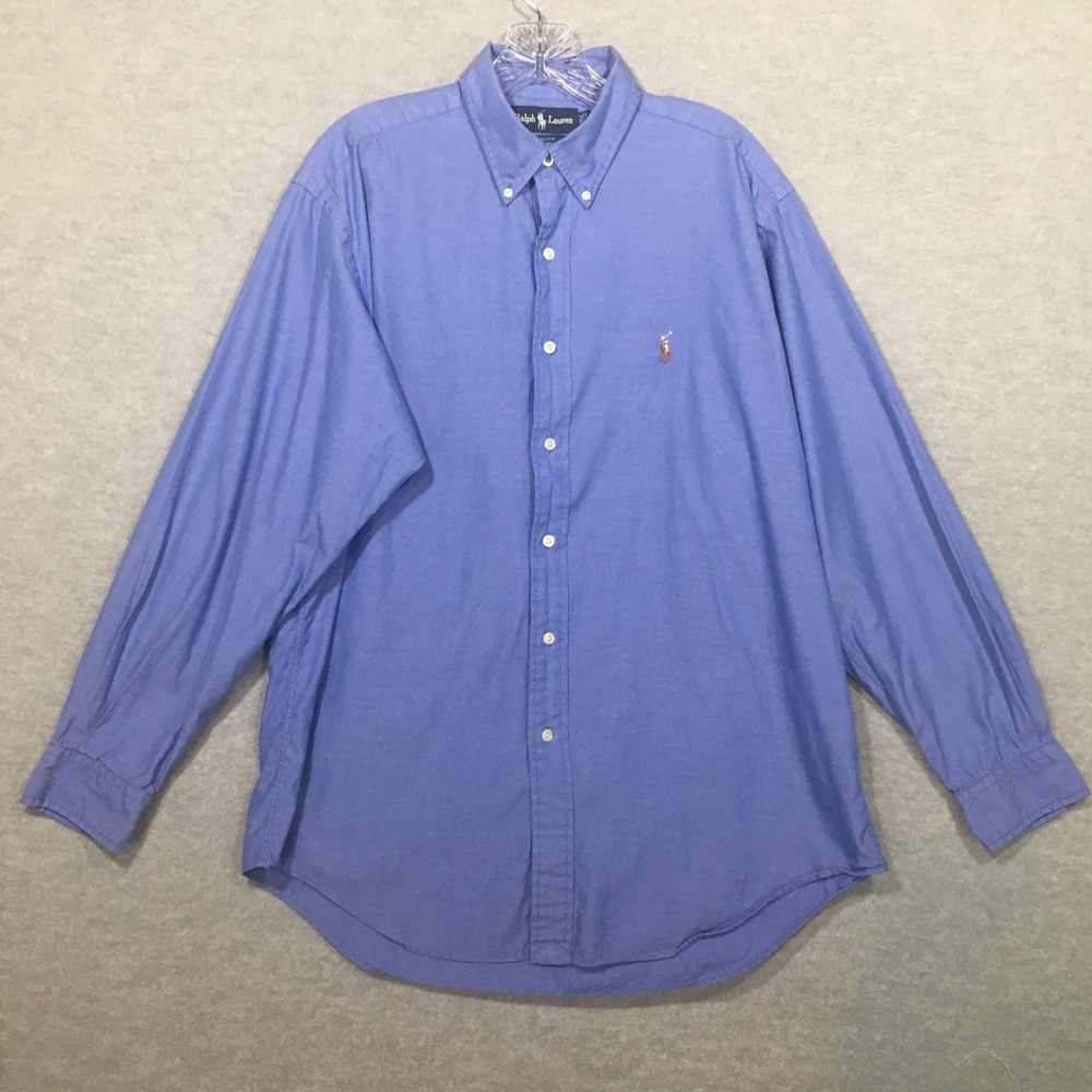 Ralph Lauren‎ 16 34 Yarmouth Blue Pinpoint Oxford Shirt Flesh Pony 100% Cotton - Picture 2 of 11